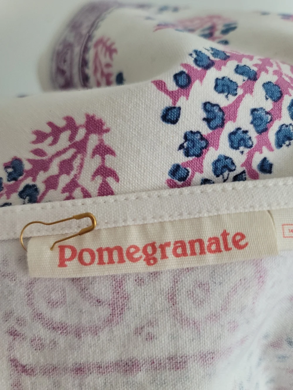 Pomegranate Sagar Blue & Magenta Block Printed Indian Cotton Table Runner